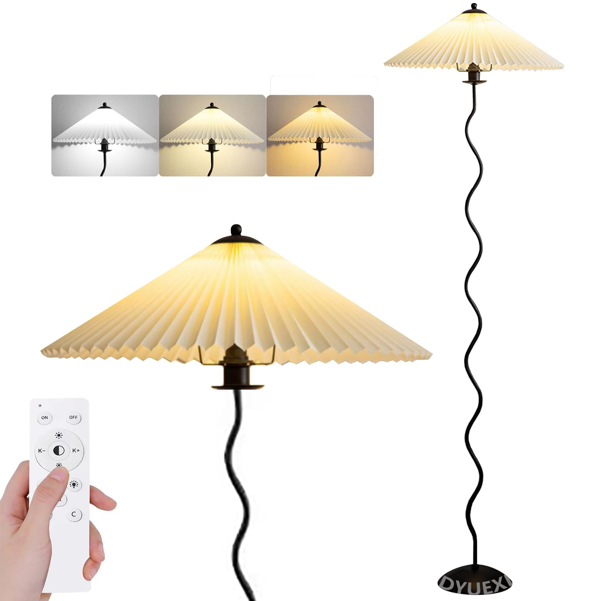 Pleated Floor Lamp, Classic Fabric Shade Standing Lamp for Living Room & Bedroom