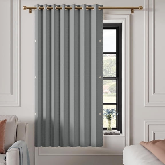 Pleated Folding Full Blackout Curtains Faux Linen Blended Room Darkening Window Curtains 72 inch for Living Room Bedroom, 1 Panel, W52 x L72, Grey