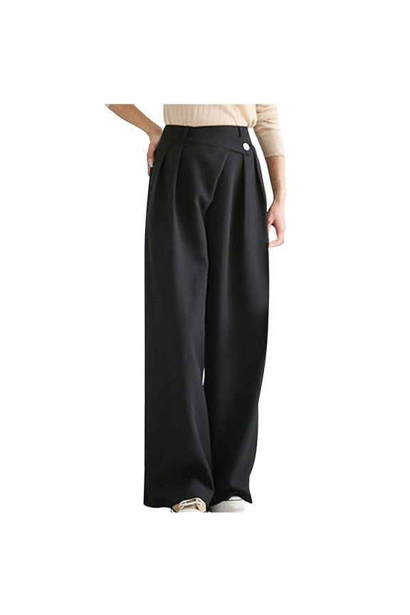 Pleated Formal Dress Pants Women High Waist Trendy Flowy Palazzo Pants Casual Work Business Office Stylish Suit Pants