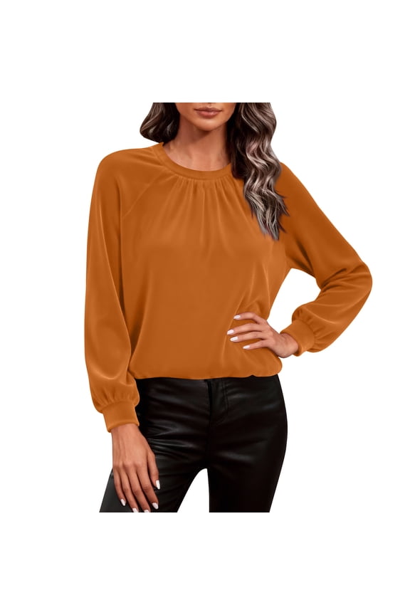 Pleated Front Shirts for Women, Mock Neck Long Sleeve Tops, Dressy Casual Fall Fashion Tunic Blouses
