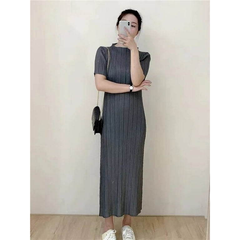 Pleated Issey Miyake Women s Maxi Dress Japanese Dress Korean Fashion Causal Elegant Women s Dress 2024 New Walmart