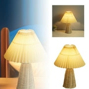 Pleated Lamp - Rattan Lamp, Small Wicker Lamp, Pleated Table Lamp Bedside Night Lamp With Rattan Base