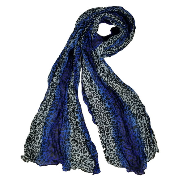 Pleated Leopard Scarf Scarves for Women Girls Light Weight & Warm Blue