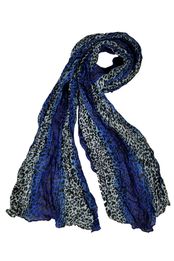 Pleated Leopard Scarf Scarves for Women Girls Light Weight & Warm Blue