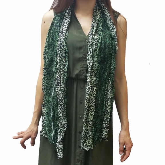 Pleated Leopard Scarf Scarves for Women Girls Light Weight & Warm (Hunt Green)