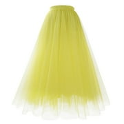 AKOEE Pleated Long Skirts for Women A Line Asymmetrical Mesh Fluffy Layered Tulle Tutu Skirt Party Summer Maxi Skirt