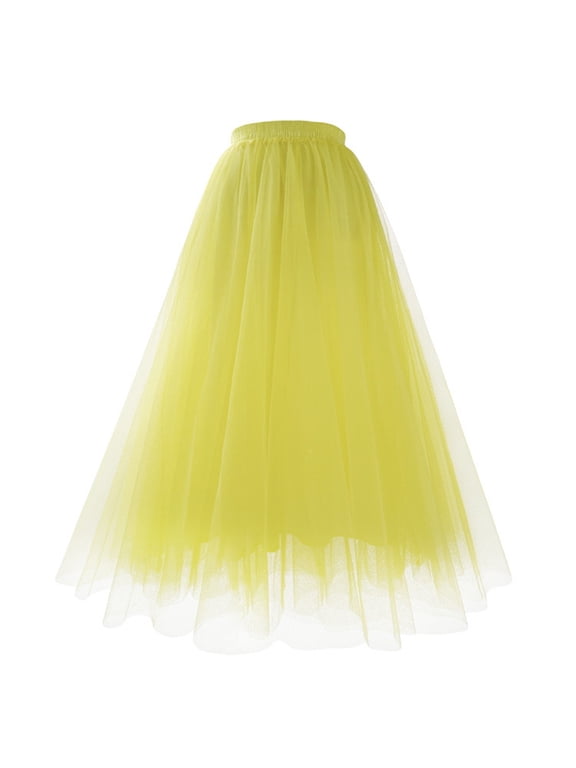 Pleated Long Skirts for Women A Line Asymmetrical Mesh Fluffy Layered Tulle Tutu Skirt Party Summer Maxi Skirt