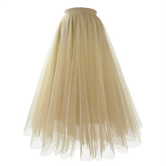 Pleated Long Skirts for Women A Line Asymmetrical Mesh Fluffy Layered Tulle Tutu Skirt Party Summer Maxi Skirt