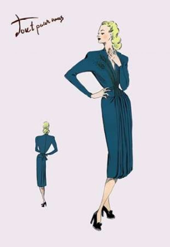 Pleated Long-Sleeved Dress 1947 Canvas Art - Unknown (24 x 36)