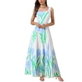 thumbnail image 1 of INSPIRE CHIC Pleated Maxi Dresses for Women's Square Neck High Waist Casual Long Floral Flare Dress L White, 1 of 6