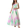 thumbnail image 1 of INSPIRE CHIC Pleated Maxi Dresses for Women's Square Neck High Waist Casual Long Floral Flare Dress S Beige, 1 of 6