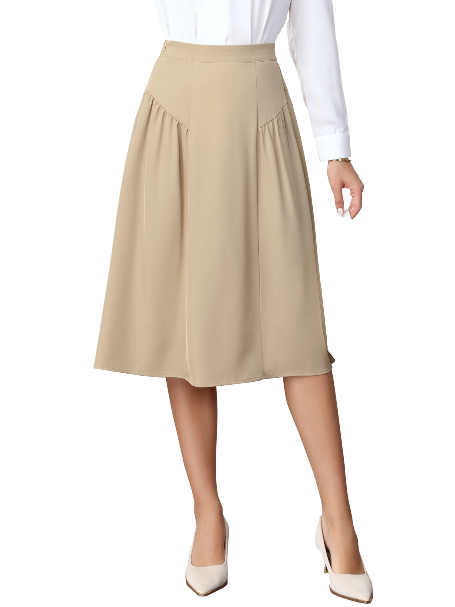 INSPIRE CHIC Pleated Midi Skirt for Women Vintage High Waisted
