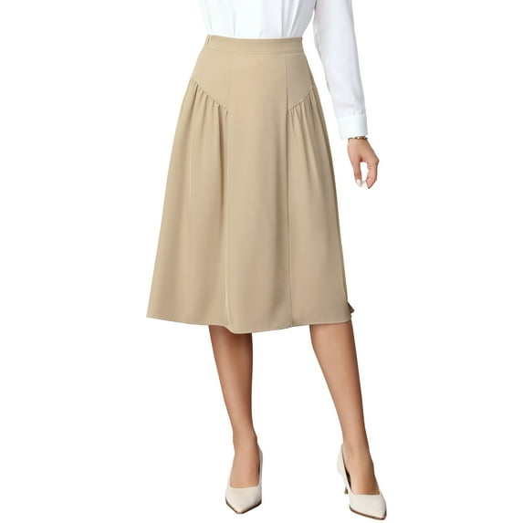 INSPIRE CHIC Pleated Midi Skirt for Women Vintage High Waisted Flowy A-Line Casual Work Skirts XS Khaki