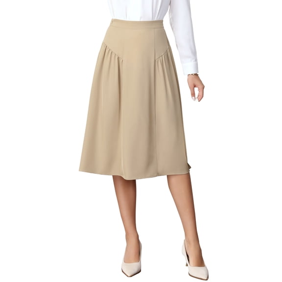 INSPIRE CHIC Pleated Midi Skirt for Women Vintage High Waisted Flowy A-Line Casual Work Skirts XS Khaki