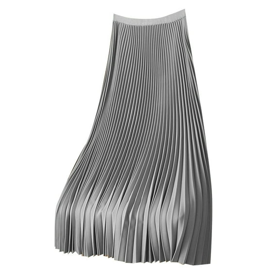 Pleated Midi Skirts for Women, Satin Metallic Pleated Long Swing Skirt Solid High Waisted Chiffon Flare Casual A Line Skirt 2025 Silver XXXXL