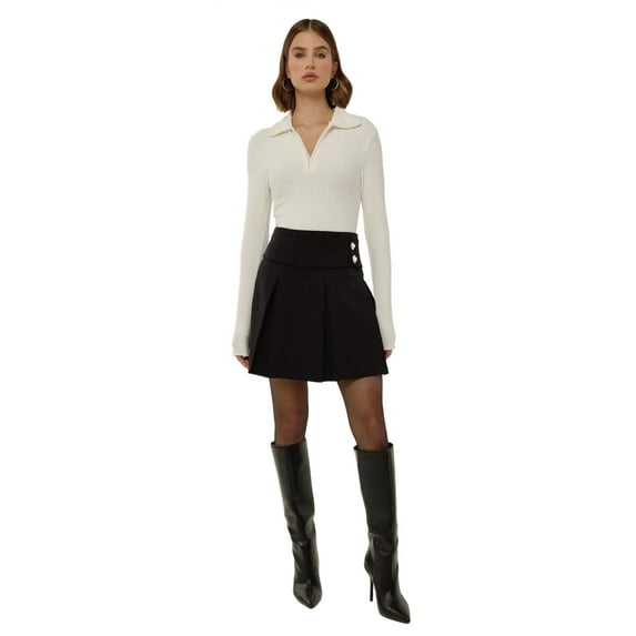 Pleated Mini Skirt with Pearl Detail