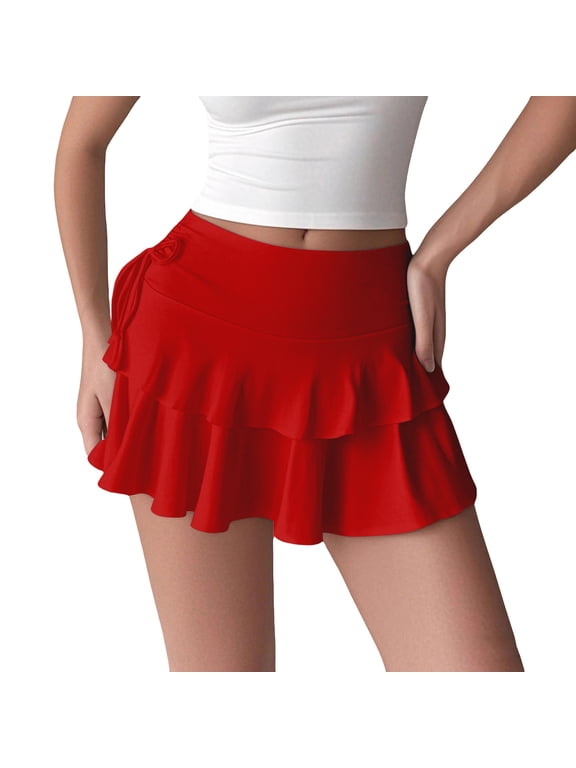 Pleated Mini Skirts for Women Casual Micro Y2K Flowy High Waisted Skirt Layered Ruffle Short Skirts Cheer Skirt