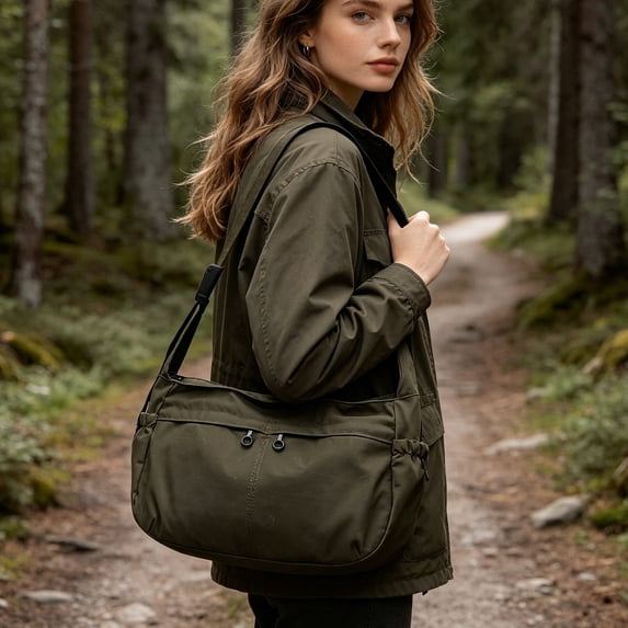 Waterproof Nylon Tote Bag Large Capacity Bag, Lightweight Casual Shoulder Crossbody Multi Pocket Organizer Durable Design, Sports Commute Shopping Bag for Work School Outdoor