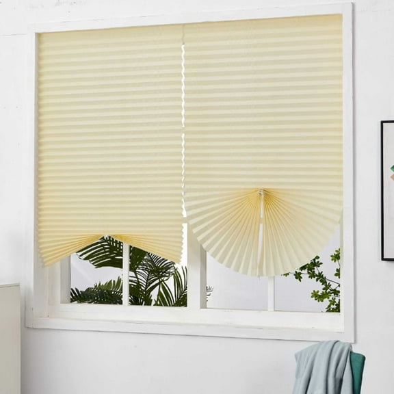Pleated Paper Shades For Indoor Window Covers, Self-Adhesive No Drilling Required Semi-Sheer Privacy Sun Protection, 90*150Cm Size For Bedroom Home Use