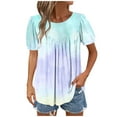 thumbnail image 1 of Pleated Plain Lounge Tshirts for Teen Girls Summer Fall Short Sleeve Crewneck Gradient Loose Fit Tops T shirt Womens 2025 Clothing Fashion, 1 of 7
