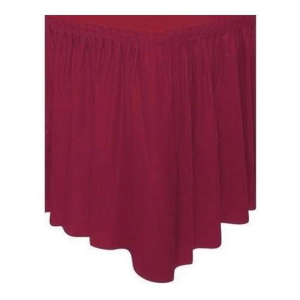 Pleated Plastic Table Skirt, Self Adhesive, 29" X 13' (Burgundy