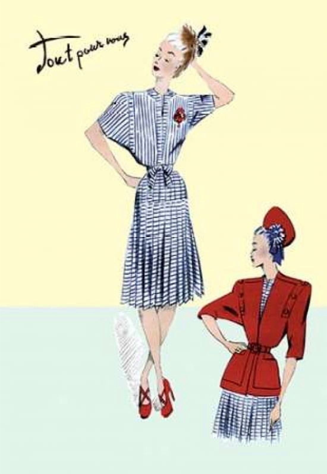 Pleated Sailor Dress with Jacket 1947 Canvas Art - Unknown (24 x 36)