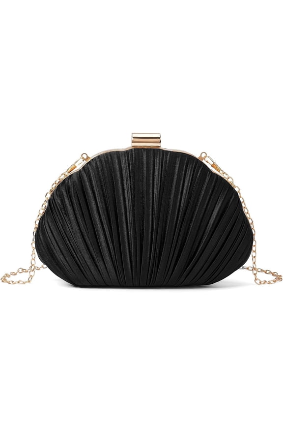 Pleated Satin Seashell Evening Clutch Purse for Women Elegant Clutch Handbag Bag with Chain for Wedding