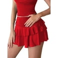 thumbnail image 1 of Pleated Short Skirts for Women Mini Ruffle Skirt Y2k Flowy High Waisted Skirt Stretchy Layered Skirt Red S, 1 of 9