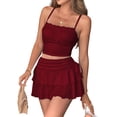 thumbnail image 1 of Pleated Short Skirts for Women Mini Ruffle Skirt Y2k Flowy High Waisted Skirt Stretchy Layered Skirt Wine Red M, 1 of 9
