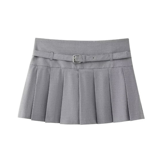 Pleated Shorts Skirts for Women, With Belt,Side Zipper, Mid Waist, Female Skort,Fashion
