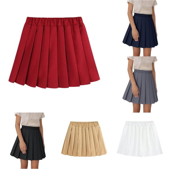 Pleated Skirt for Girls School Uniform Skirt Girls Summer Fashion Pleated Slim Skirt for Girls Casual Waist Skirt with Elastic Waistline School Wear Red 13-14 Years