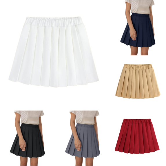Pleated Skirt for Girls School Uniform Skirt Girls Summer Fashion Pleated Slim Skirt for Girls Casual Waist Skirt with Elastic Waistline School Wear White 5-6 Years