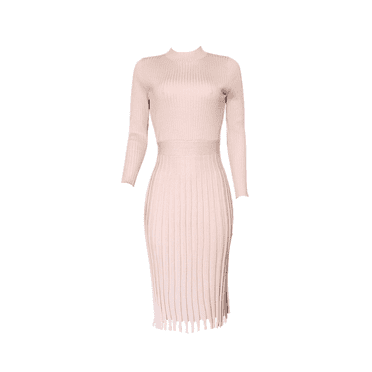 Pleated Skirt Long Sleeve Midi Dress