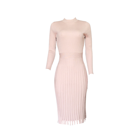 Pleated Skirt Long Sleeve Midi Dress