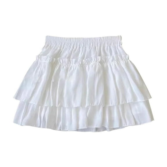 Pleated Skirts for Women in Clearance Girls Layered Skirts Cute High Waisted A-Line Pleated Ruffle Flowy Casual Elastic Skirts for Kids New White 11 Years