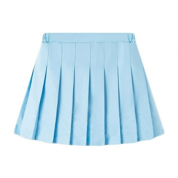 Pleated Skirts for Teens Girls School Uniform Juniors Kids Elastic High Waisted Solid Color Classic A-Line Mini Skirt with Lining 2-15Y