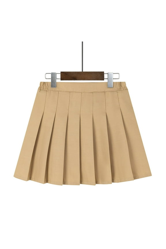 Pleated Skirts for Teens Girls with Lining Cotton Elastic Waisted Solid Color Juniors Kids School Uniform Mini Skirt 9-16Y Summer