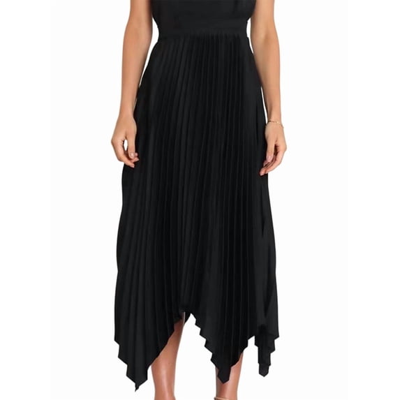 Pleated Skirts for Women High Elastic Waisted Flowy Asymmetrical Skirt High Low Summer Midi Skirts