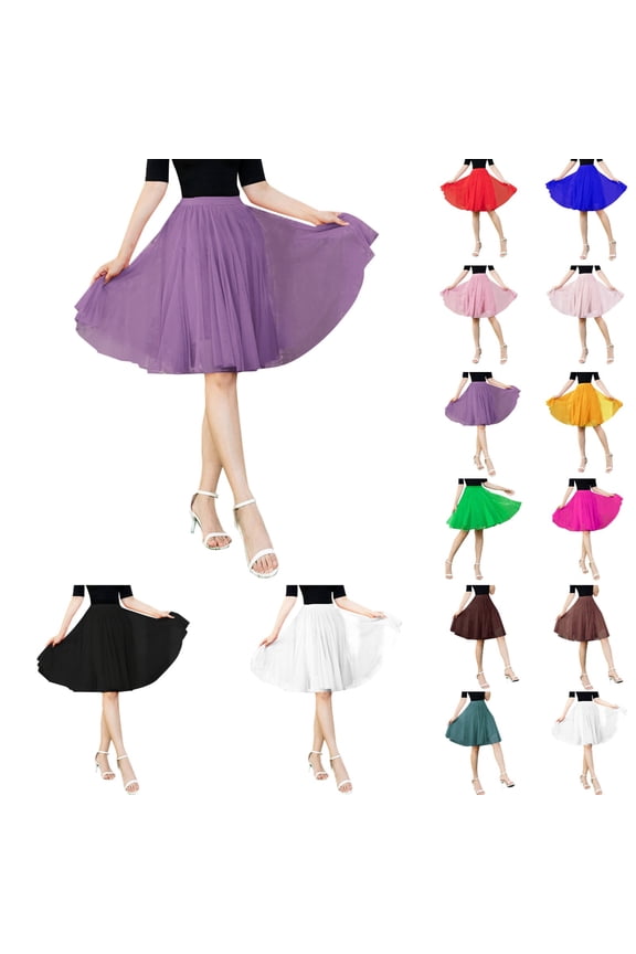 Pleated Skirts for Women High Elastic Waisted Midi Length A Line Swing Flowy Business Casual Chiffon Womens Skirt Purple One Size