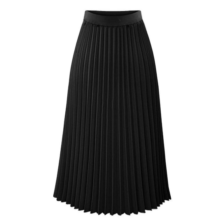 Pleated Skirts for Women High Waisted Solid Color Stretchy Long Skirts Ladies Flowy Elegant A Line Skirts Black L Walmart