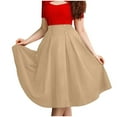 thumbnail image 1 of Pleated Skirts for Women Mid Length Solid Color Elegant a Line Button Trim Elastic Waisted Skirt with Pockets (Khaki,L), 1 of 4