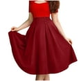 thumbnail image 1 of Pleated Skirts for Women Mid Length Solid Color Elegant a Line Button Trim Elastic Waisted Skirt with Pockets (Red,XL), 1 of 4