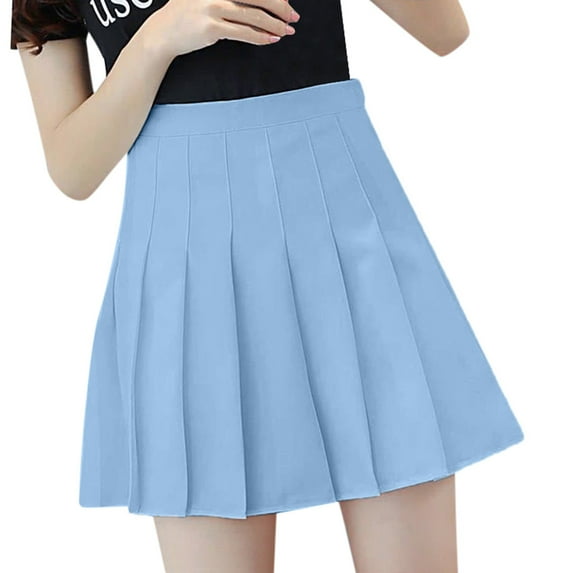 Pleated Skirts for Women Mini Midi Skirt Solid Print Sky Blue S