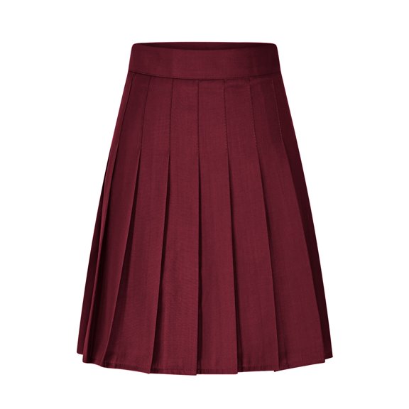 Pleated Skirts for Women, Skorts High Waisted A-Line Midi Skirts Solid Color Knee Length Skirt Short Skirt Wine 5XL