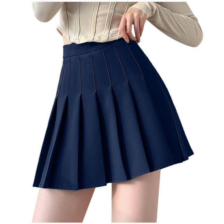 Pleated Skirts for Women Solid Basic Design Academy Style A Line Skirt Navy S Walmart
