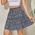 thumbnail image 1 of Pleated Skirts for Women Summer Cute High Waist Ruffle Skirt Floral Print Swing Beach Womens Mini Skirt Blue L, 1 of 7