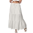 thumbnail image 1 of Pleated Skirts for Women Trendy Ruffle High Waisted Maxi Skirt Tiered Layered Smock Drawstring A Line Flowy Skirt White XL, 1 of 6