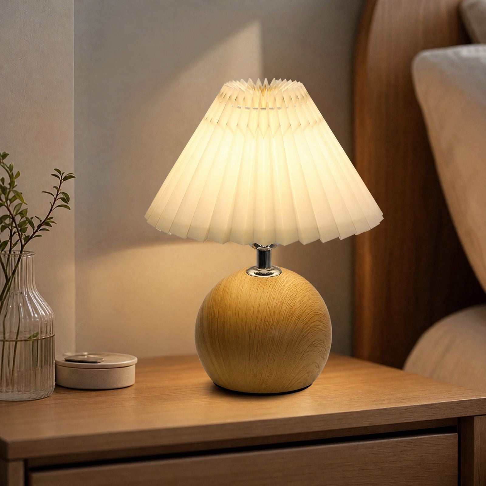 Pleated Small Desk Lamp, Bedroom Bedside Nightstand Table Light, Fabric ...