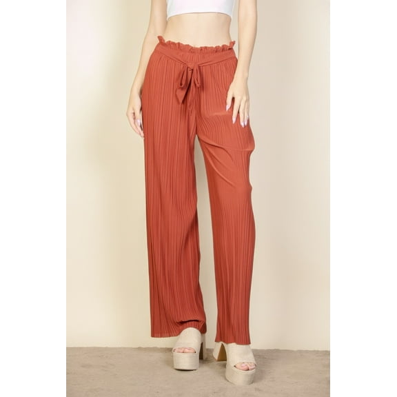 Pleated Stretch Crepe Pull-on Wide Leg Tie Front Pants