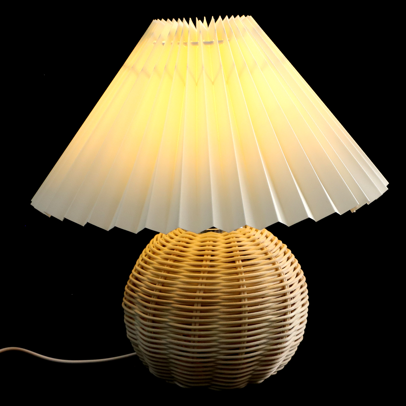 Pleated Table Lamp Shade Nightlight Desk Rechargeable Rattan for